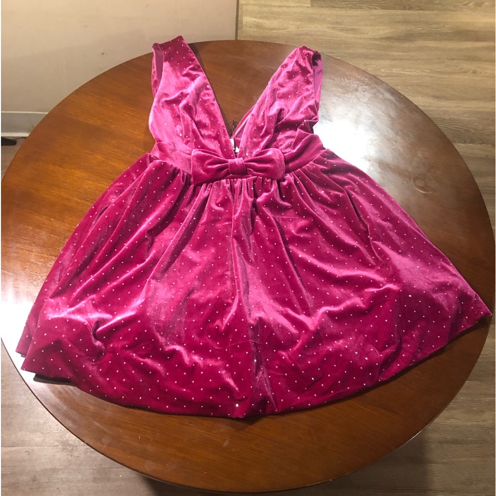Fashion Nova Arden Rhinestones Velvet Bubble Mini Dress - Magenta